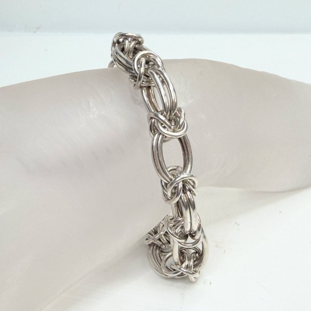 Solid Sterling Silver Multi Link Chain Bracelet H… - image 1